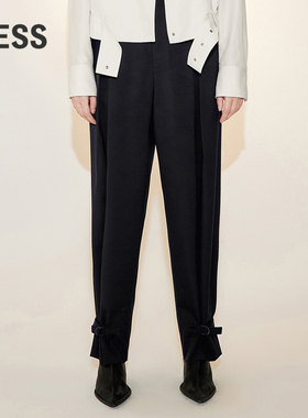 LESS春季黑色锥形裤女绵羊毛宽松休闲束脚萝卜哈伦裤子2N2E11180