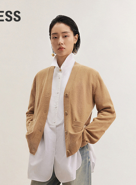 【0压系列】LESS时尚长袖针织衫短款开襟V领羊绒毛衫女2OB312380