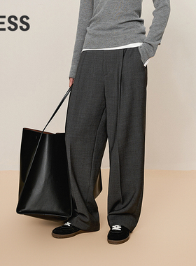 LESS冬绵羊毛直筒休闲简约长裤宽松通勤风气质阔腿裤女2O0E10820