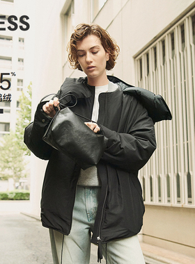 LESS冬宽松简约直筒中长款拉链可脱卸帽鹅绒服女2OAC12510