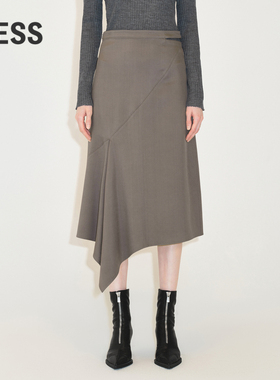 LESS时尚腰裙女气质优雅不对称腰部镂空中长款A字半身裙2M0D12450