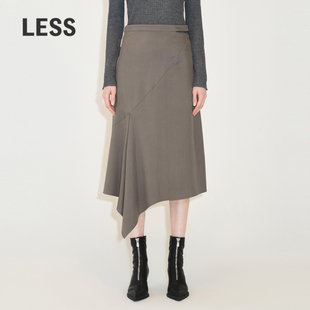 LESS时尚 A字半身裙2M0D12450 腰裙女气质优雅不对称腰部镂空中长款