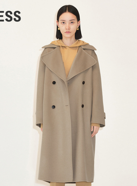 LESS冬季外套女长款风衣式双排扣双面羊毛呢大衣2MA810450