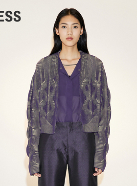 LESS针织衫肌理感立体扳花V领短款开衫2N2312070