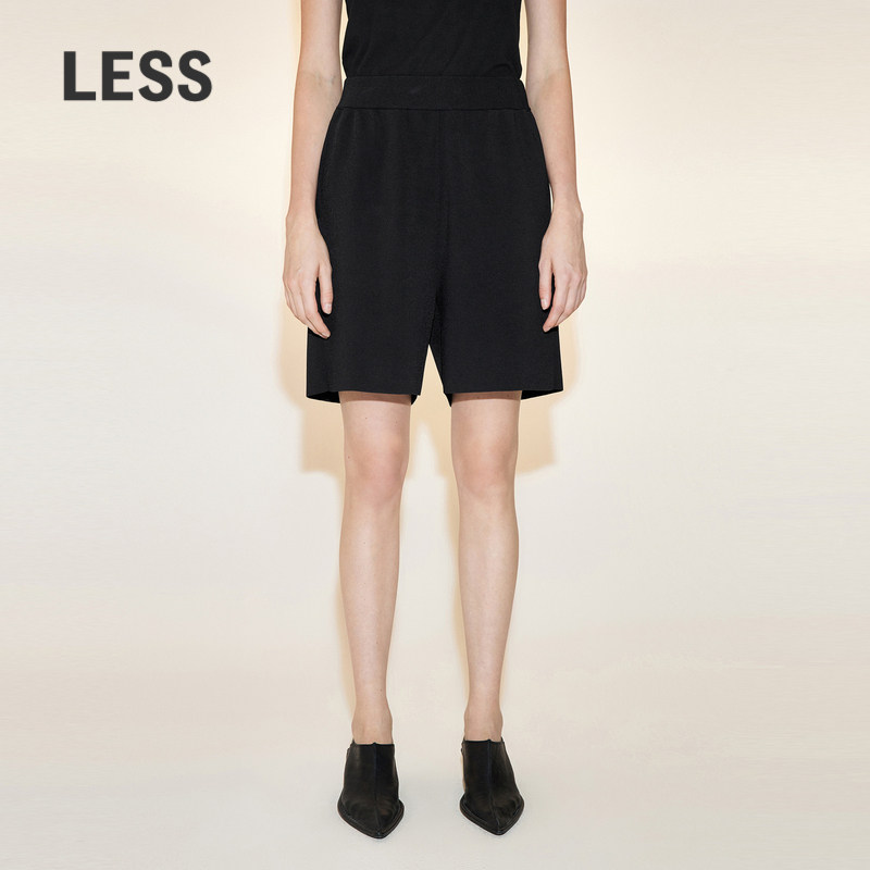 LESS夏季黑色裤子女简约休闲宽松高腰直筒短裤2N5E11650