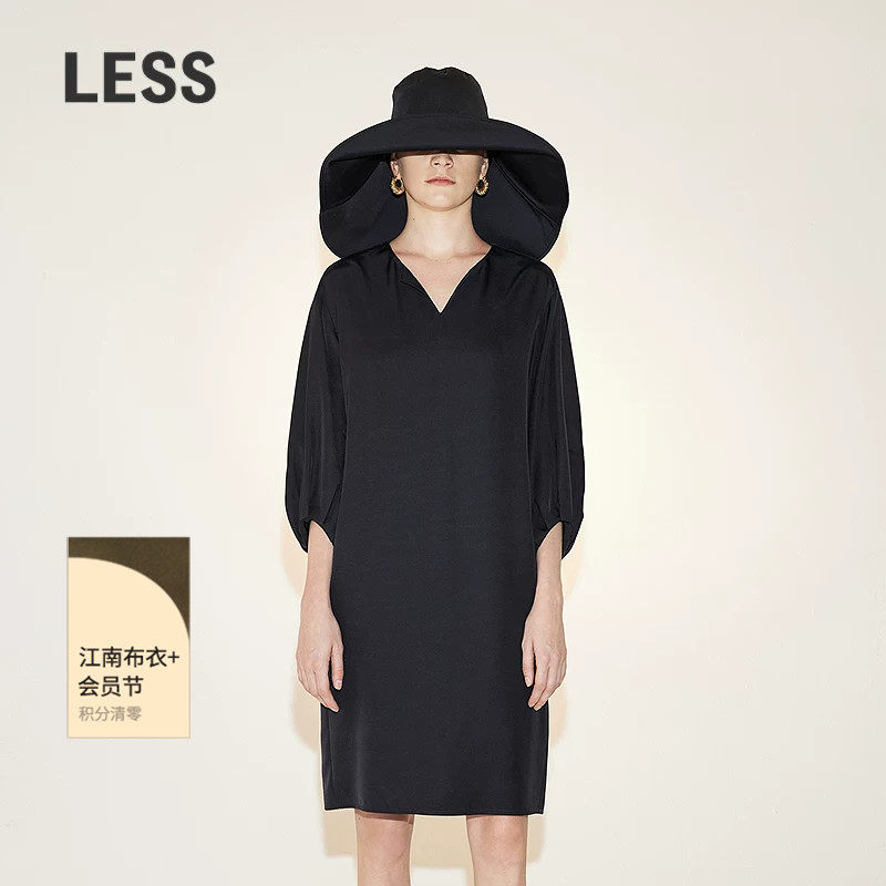LESS夏季桑蚕真丝裙子女简约休闲宽松套头中袖连衣裙2N4G13510