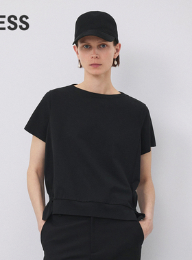 LESS春秋棉质T恤女休闲简约圆领抽褶短袖上衣2N7112560