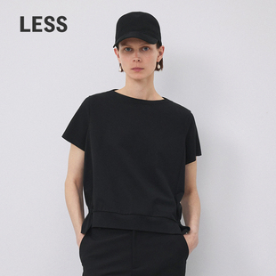 LESS春秋棉质T恤女休闲简约圆领抽褶短袖 上衣2N7112560