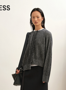 【商场同款】LESS2025年冬新款圆领H型宽松时尚开襟毛衫2P0316160