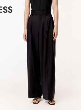 LESS夏季休闲宽松直筒西装裤女简约绵羊毛混纺直筒长裤2O5E10270