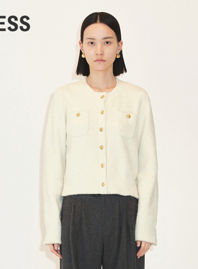 LESS春季小香风毛衣外套女气质优雅短款圆领针织开衫2N1310140