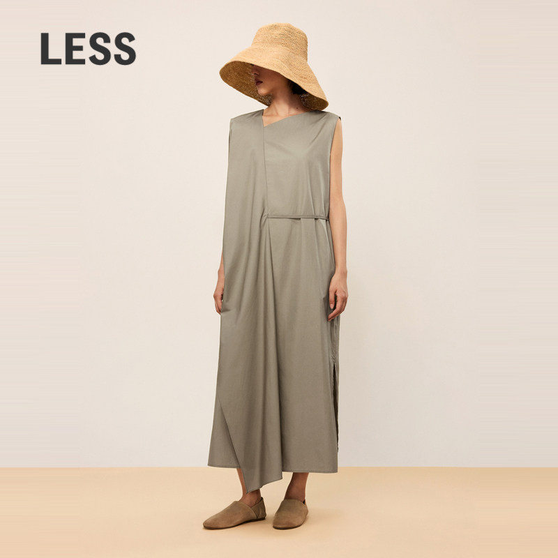 LESS夏季质感休闲不规则设计感简约棉质无袖气质连衣裙2O6G1
