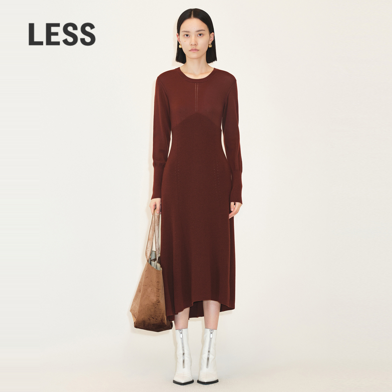 LESS复古长袖圆领毛衫连衣裙