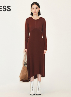 LESS春季绵羊毛裙子女气质法式不规则裙摆修身连衣裙2N1G10700