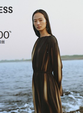 【商场同款】LESS2025年秋新款休闲X型一字领长袖连衣裙2P8G14780