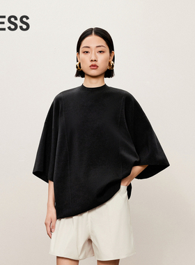 LESS秋简约绵羊毛通勤风针织衫圆领直筒短袖套头毛衫女2O7311010