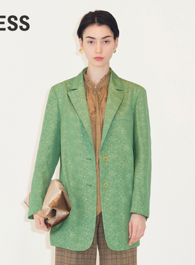 LESS复古印花西服女优雅个性休闲宽松长款西装外套2M8710370
