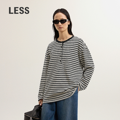 【商场同款】LESS2025冬新款休闲条纹直筒宽松长袖T恤女2PA11508H