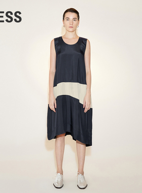 LESS夏季桑蚕真丝裙子女简约休闲宽松撞色无袖连衣裙2N6G14090