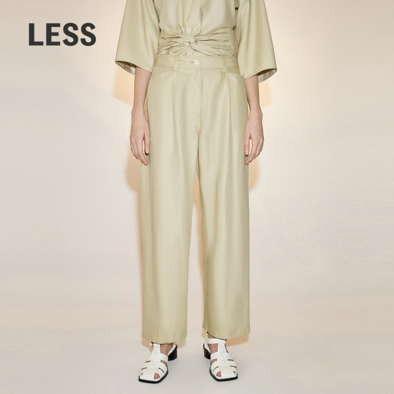 LESS夏季棉麻裤子女简约舒适宽松直筒高腰长款休闲裤2N5E13