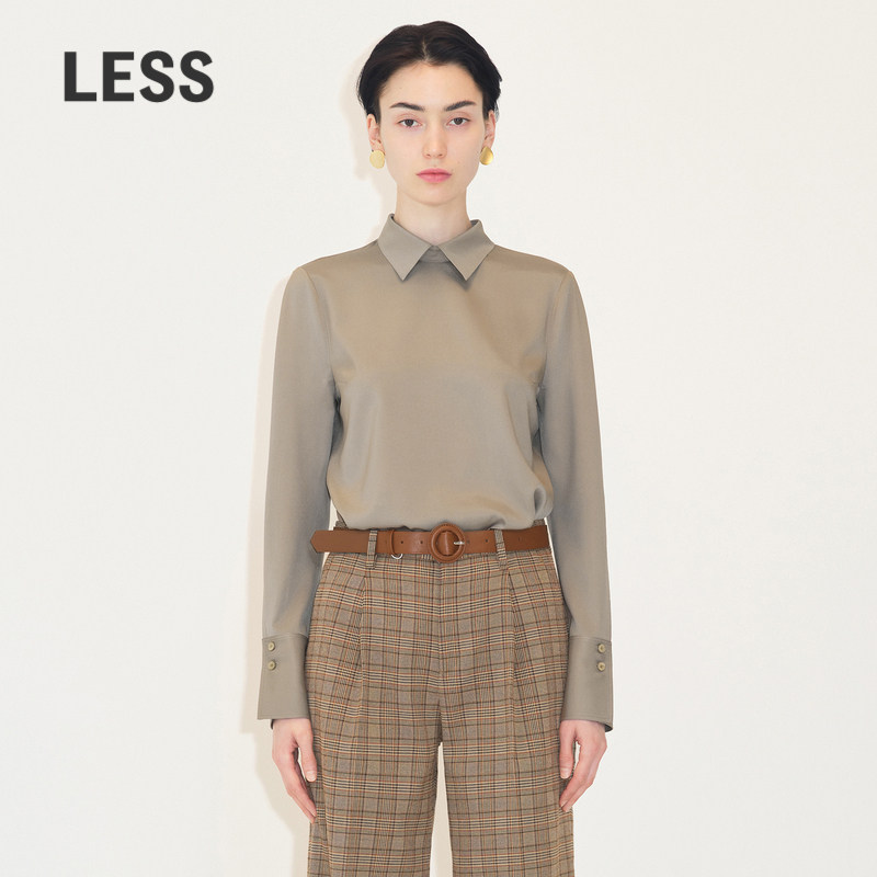 LESS桑蚕真丝长袖衬衫女法式纯色气质通勤衬衣上衣2M82101