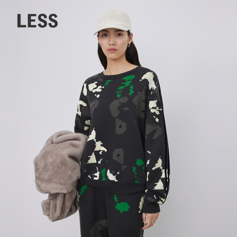 LESS绵羊毛圆领长袖套头毛衫