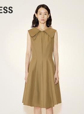 LESS夏季棉麻裙子女气质休闲双层娃娃领收腰无袖连衣裙2N4G14650