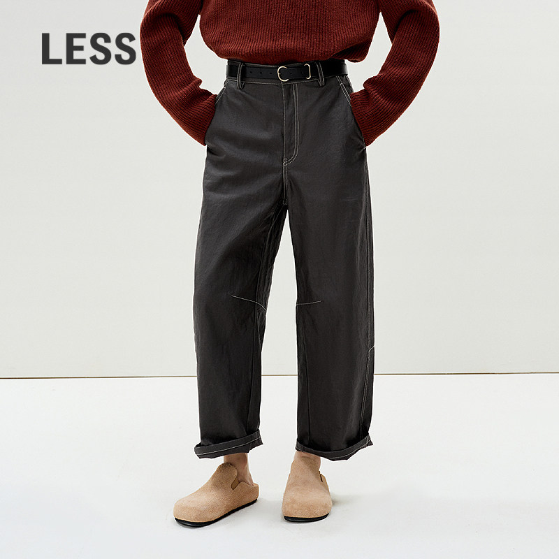 【商场同款】LESS2025年春新款亚麻休闲通勤弯刀九分裤2P1E12730