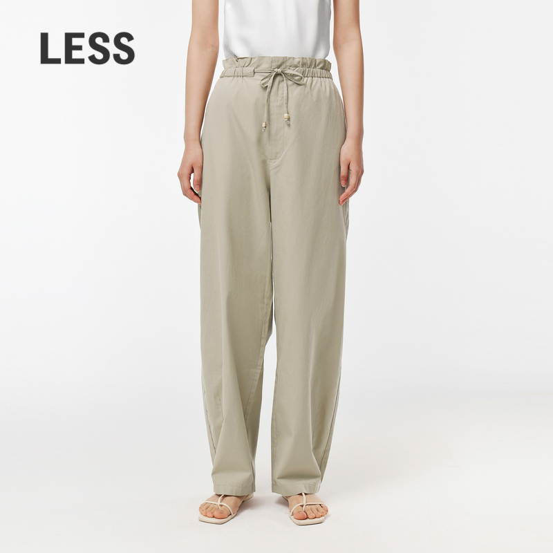 LESS春夏通勤简约阔腿休闲裤女松紧抽绳设计感直筒长裤2O6E11400