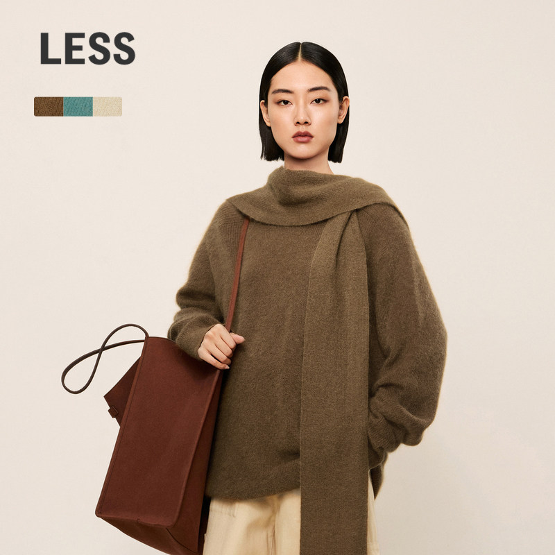 【0压系列】LESS秋冬马海毛针织衫软糯宽松纯色圆领毛衣2NB3