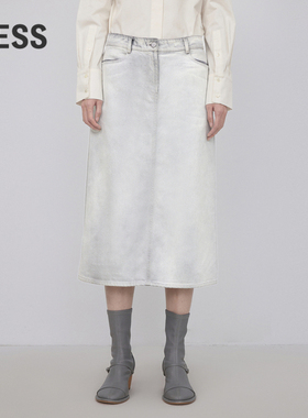LESS春秋腰裙女简约宽松复古基础水洗中长款牛仔半身裙2N9D12740