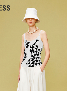 LESS夏季几何撞色吊带衫女休闲弹力内搭针织背心2O4313650