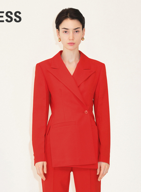 LESS春绵羊毛西服女斑驳领收腰通勤气质感西装外套2N1710280