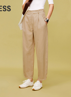LESS春休闲简约全棉柔软舒适显瘦直筒弯刀牛仔长裤2O3E11410