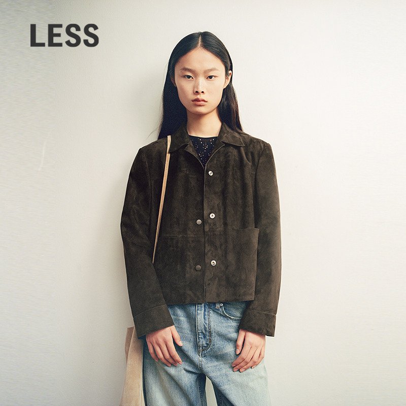 【商场同款】LESS2026年春新款直筒宽松翻领皮衣外套2Q1A