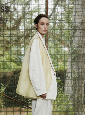 【LESSxSamuel】春秋西装女真丝亚麻混纺青果领西服外套2N7714220