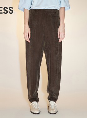 LESS夏季条纹垂感松紧腰复古休闲宽松锥形铅笔长裤子女2N6E12360