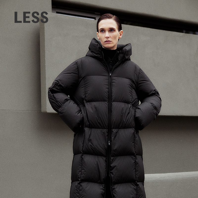 LESS冬休闲简约时尚连帽宽松舒适中长款鹅绒服女2O0C14300