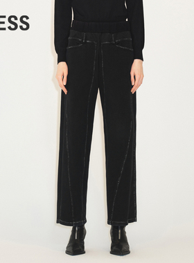 【商场同款】LESS2022年秋新款宽松系带阔腿牛仔长裤2M8E12460
