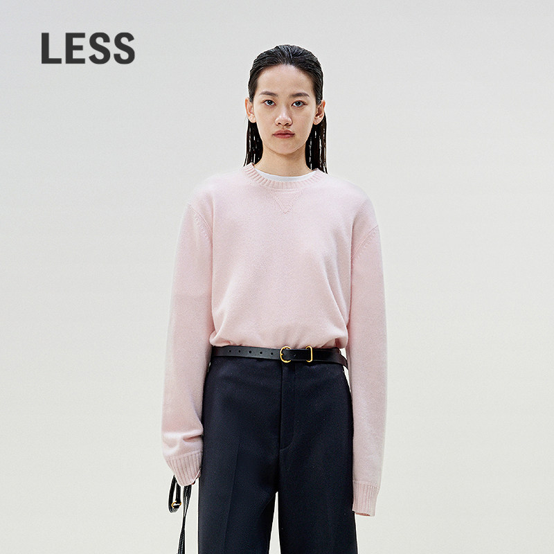 LESS春粉色简约加宽袖口毛衫通勤圆领宽松套头羊绒衫女2P1311550