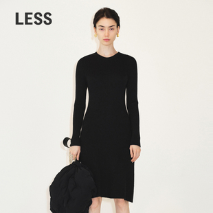LESS绵羊毛连衣裙女气质修身 针织裙含牦牛绒2M0G12370 圆领长袖