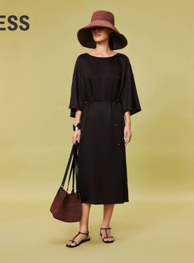 【0压系列】LESS休闲气质铜氨中袖细腰带连衣裙度假风2O5G10730