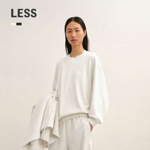 LESS套头卫衣女秋冬宽松纯色休闲通勤系带日常圆领上衣2PB415890