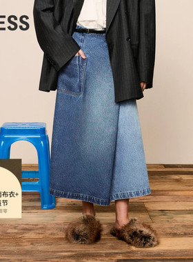 【SAMUEL系列】LESS冬牛仔半身裙休闲时尚拼接腰裙女2O0D12630