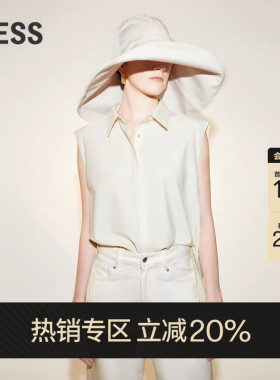 LESS夏季绵羊毛衬衣女休闲简宽松前短后长无袖衬衫2N4213000