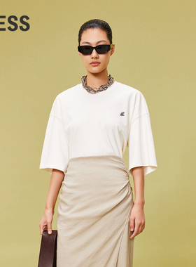 LESS夏季休闲宽松白色短袖T恤女桑蚕丝棉纯色简约上衣2O5110450