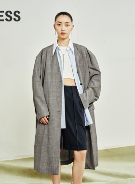 【LESSxSamuel】秋休闲简约宽松外套V领宽肩风衣女2O7910030