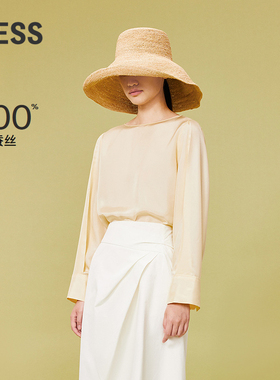 LESS春夏气质简约箱型衬衣女桑蚕真丝休闲套头长袖衬衫2O5210430