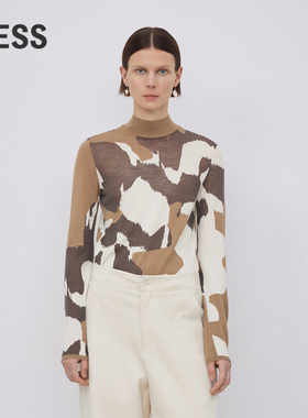 LESS冬可机洗绵羊毛艺术感拼色高领针织衫2N0313310