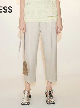 LESS春秋绵羊毛裤子女休闲简约宽松直筒八分西装裤2N7E12710